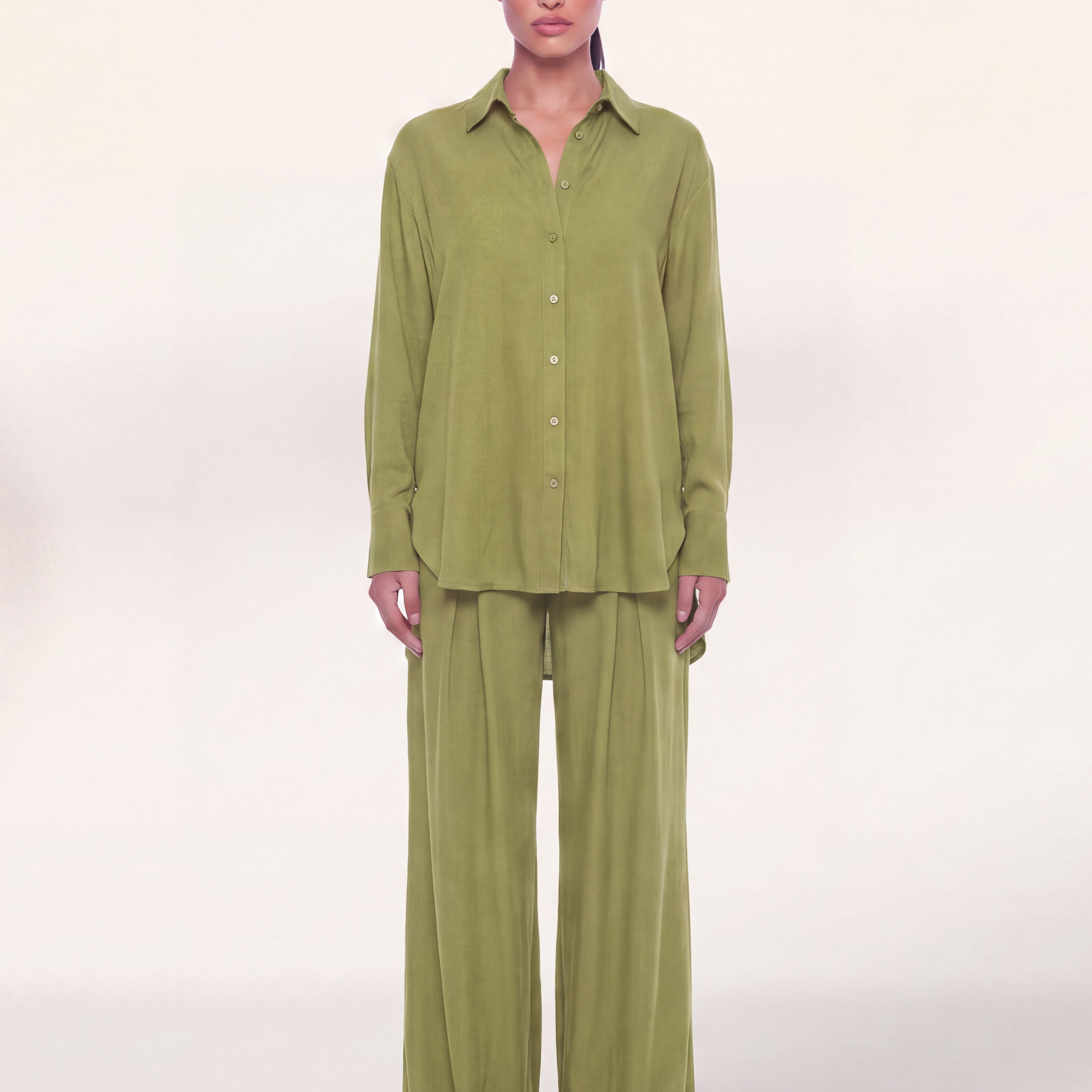 Button shirt coord linen-  Matcha