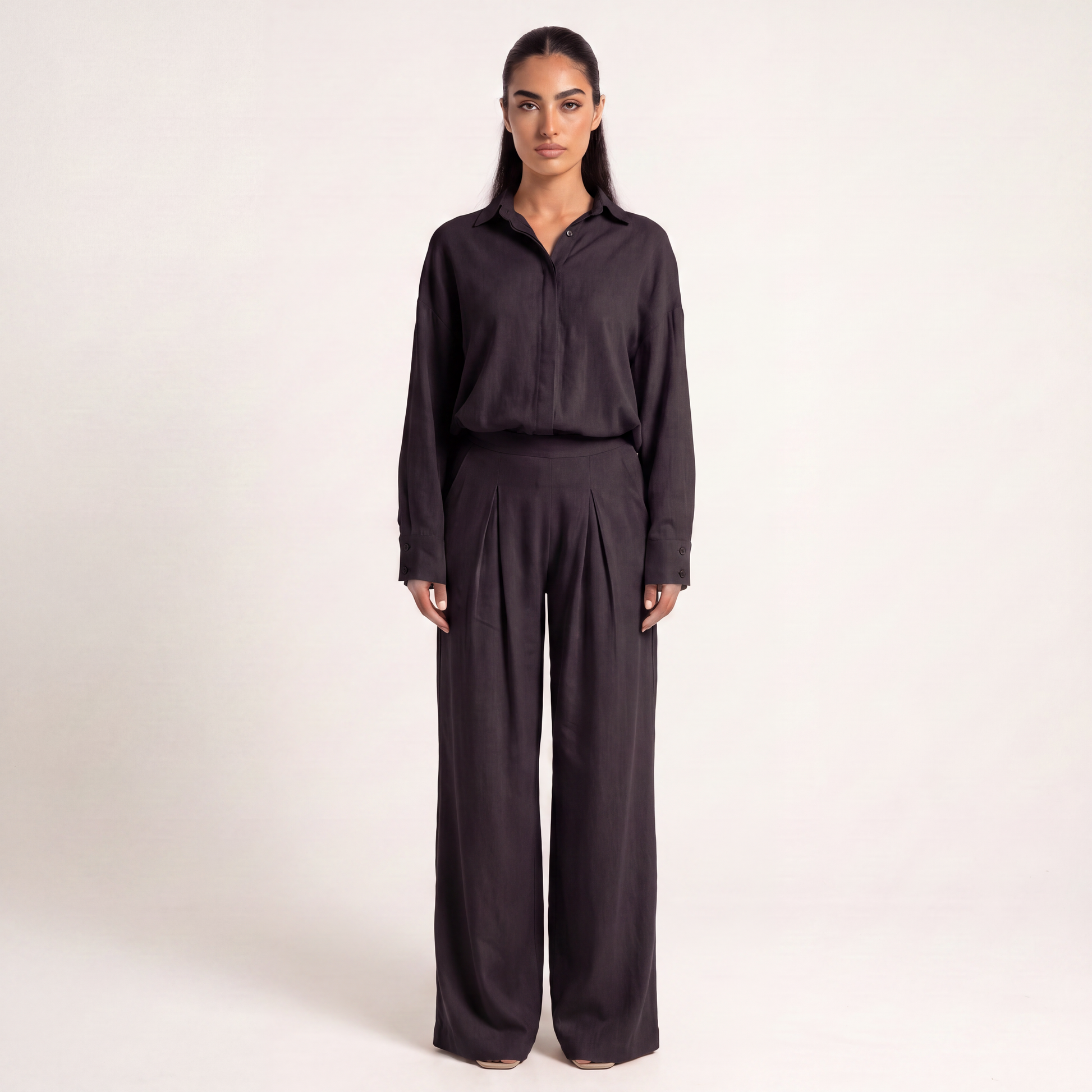 Button shirt coord linen-  Black