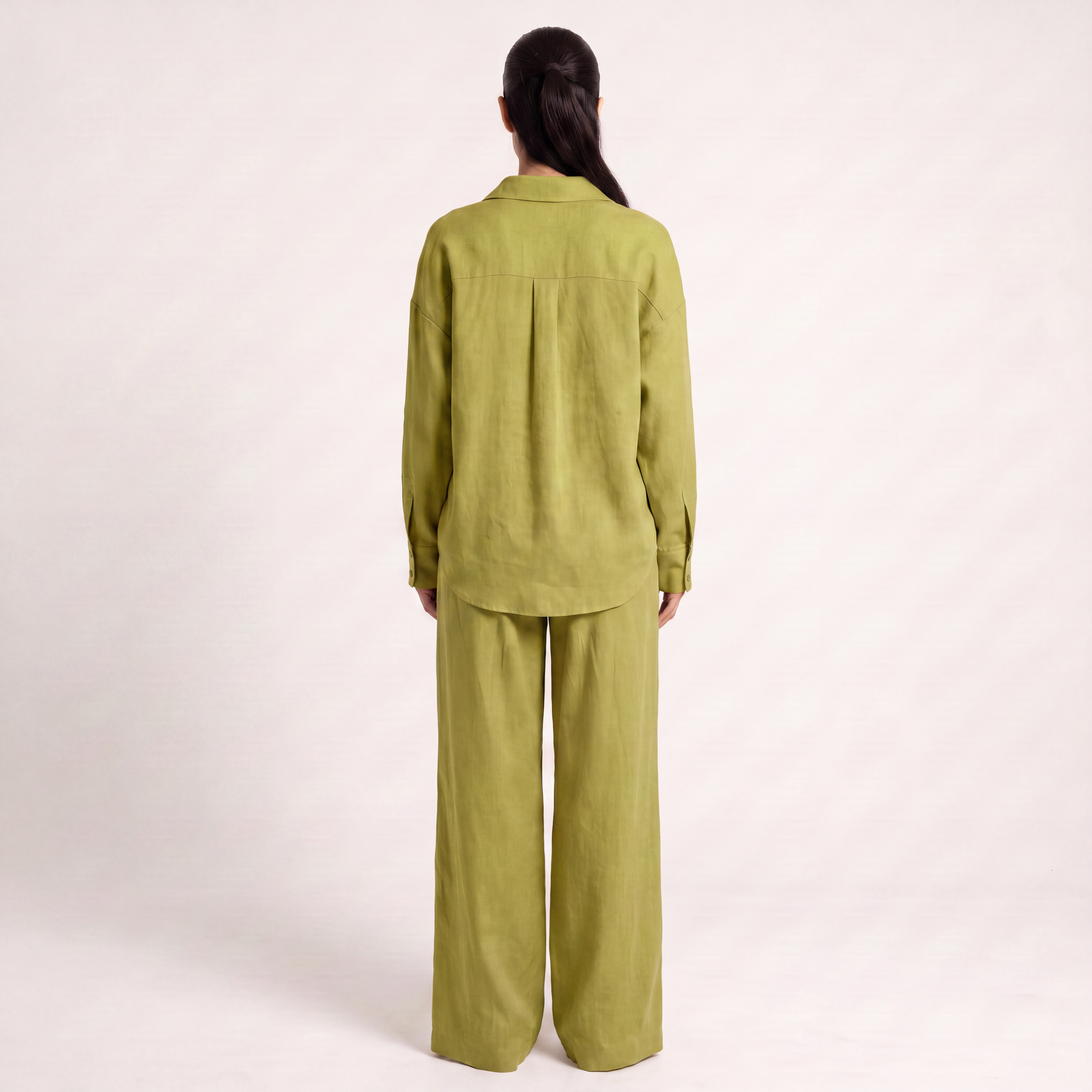 Button shirt coord linen-  Matcha