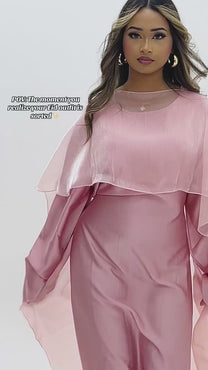 Two piece set  tie back Dress with mesh cape