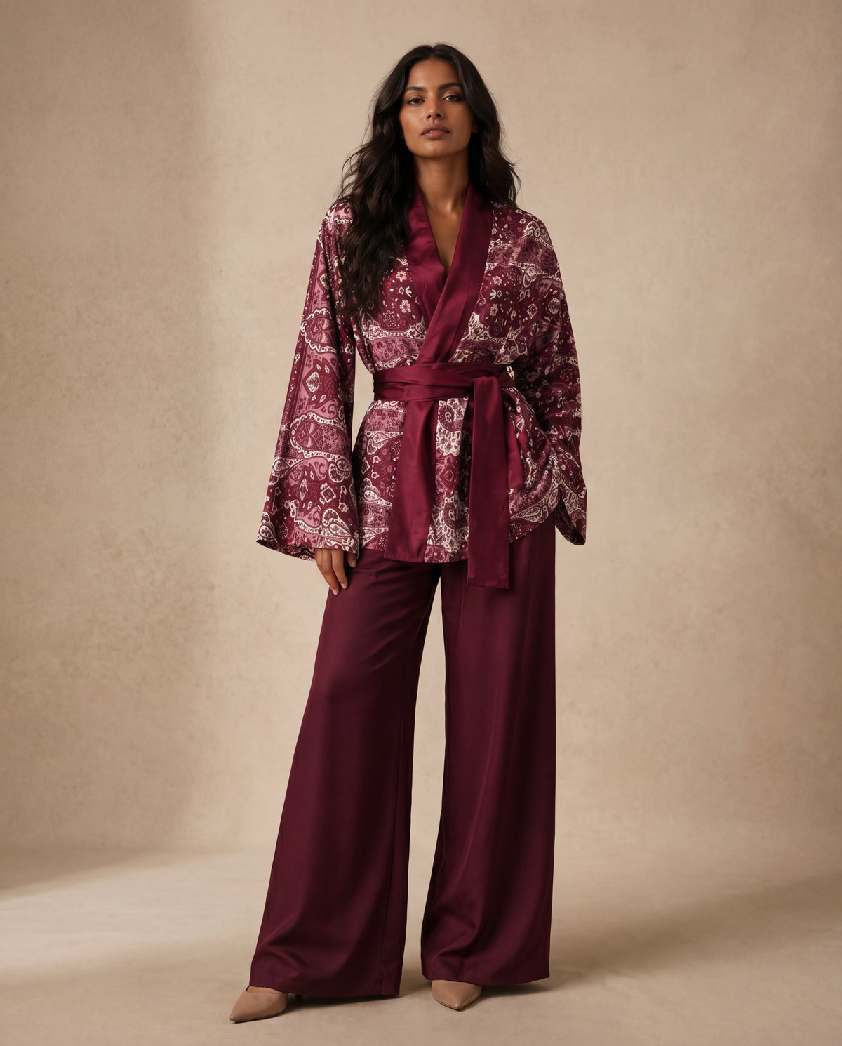 Heavy Satin Kimono 3-Piece Set | Pashmina Edit - BERBISH